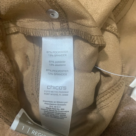 Chico's size 1 M8 Worn Luggage Pants Faux Knit Suede Faux Leather Brown - Picture 5 of 10